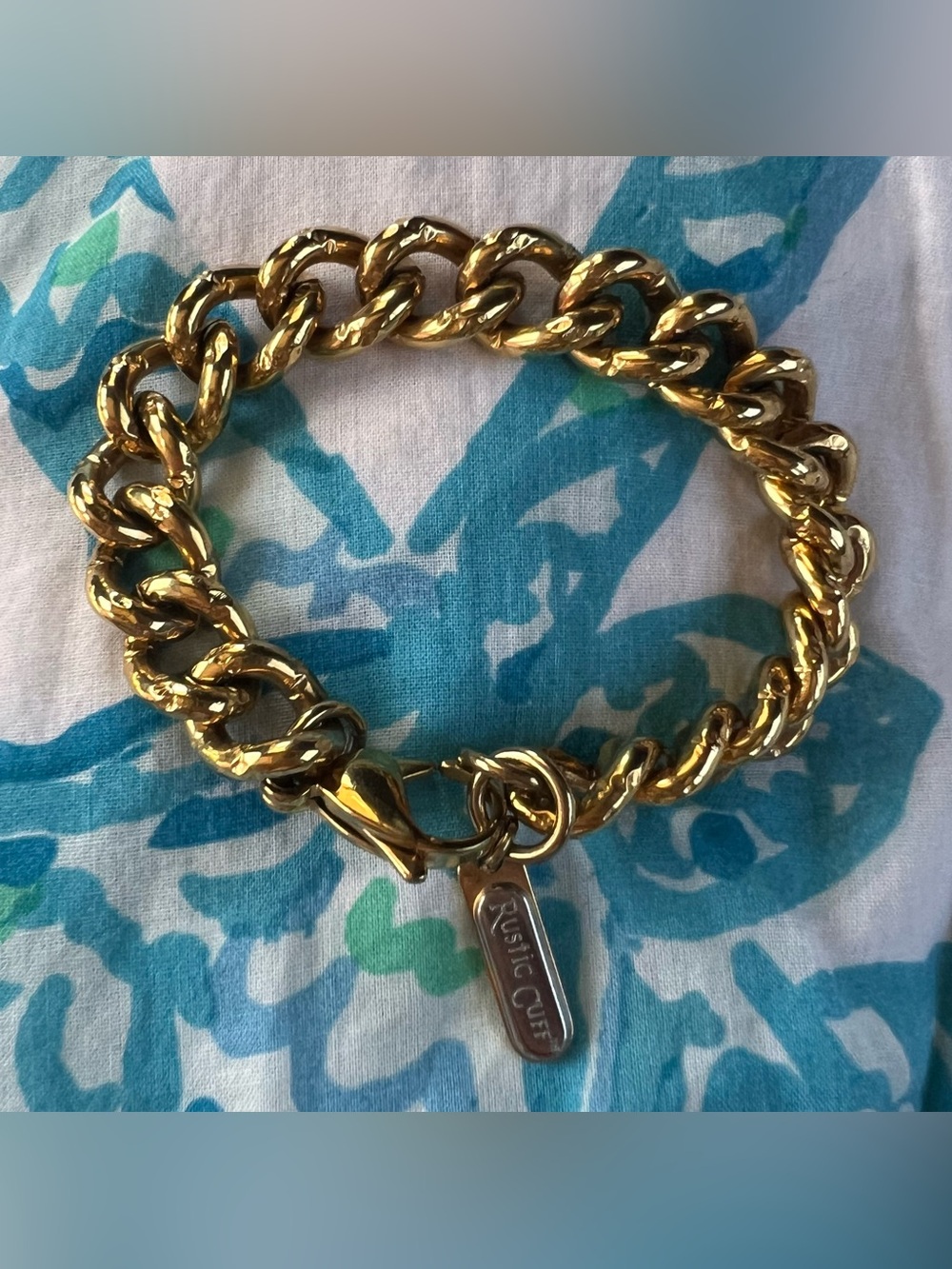Rustic Cuff Shiny Gold Link Bracelet with Branded Tag